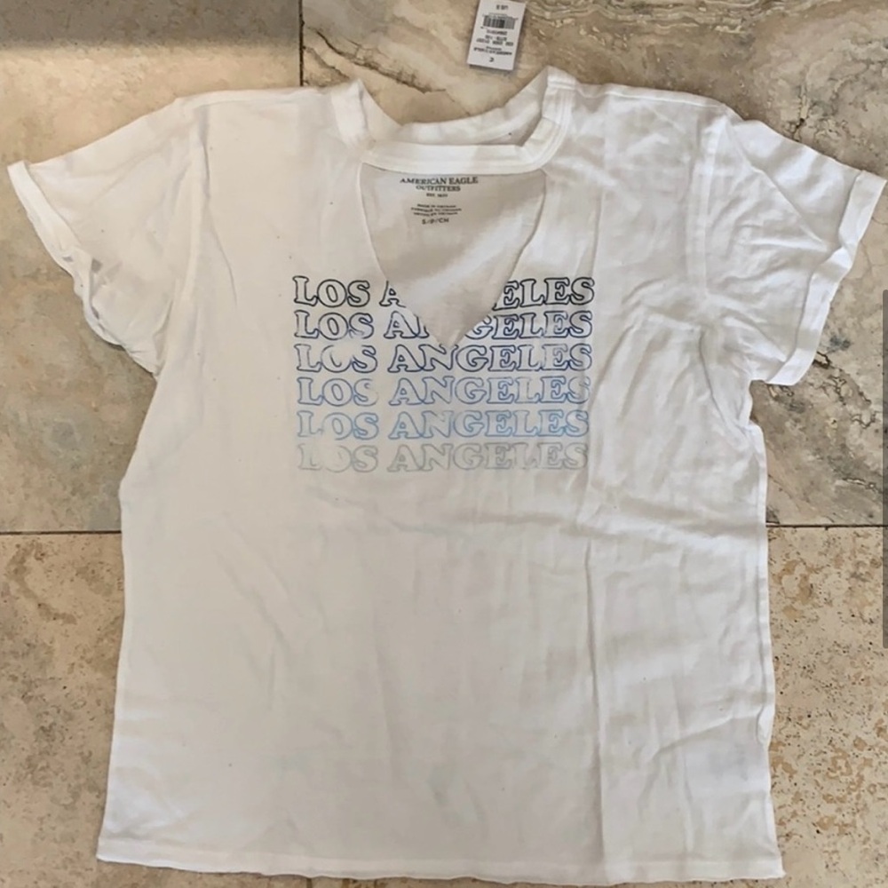 American Eagle White and Blue Los Angeles Tee